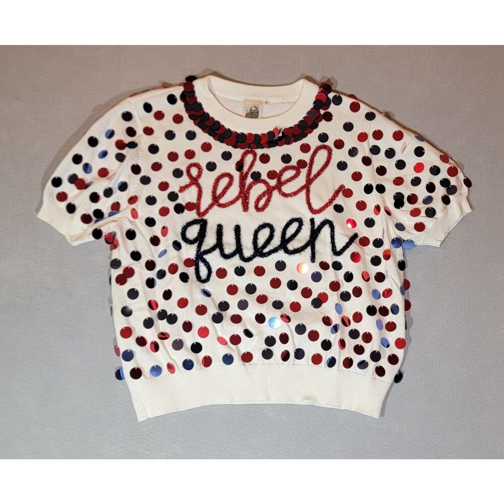 Queen of Sparkles Rebel Queen Sequin Crown White Sweatshirt Medium